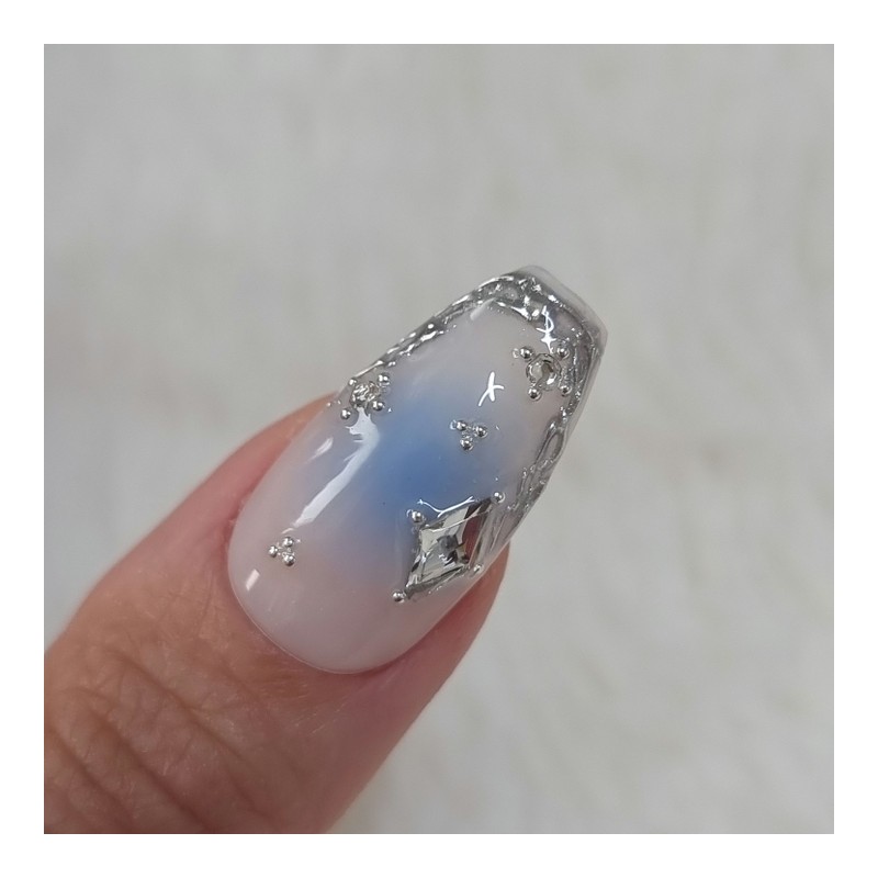 Blue Wedding Jungle Handmade Nail Tips Wedding Nails - Long