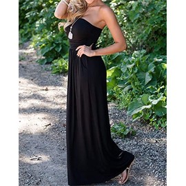 PRIMODA Womens Off Shoulder Maxi Dress Casual Beach Dress Maternity Dress with Pockets(XL Black)