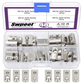 Swpeet 48Pcs 3030 Series Carbon Steel Nickel Plated Roll-in Spring T Nut M4 M5 M6 M8 Assortment Kit, T Slot Nuts, Roll Ball Elastic Nuts for 3030 Series Aluminum Extrusion Profile Rail