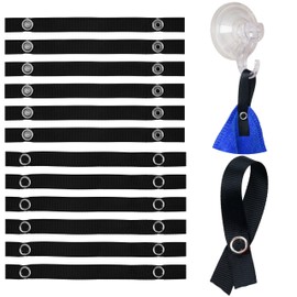 12 Pack 150 x 12 mm Loops in Black with Press Stud Fastener Hanger Loops for Tea Towel, Towel, Cloth, Decoration, Camper Accessories