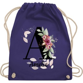 Geschenk mit Namen personalisiert by Shirtracer - Gym Bag Backpack - Initials - Letter Adjustable, 11 Purple
