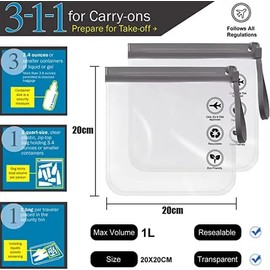 TraveEssentialz Clear Travel Toiletry Bag Pouch | Airport Security Liquid Bags, Airport Bag 20 x 20 cm, Black, 2 PC PACK, Travel Accessories