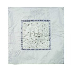 EMANUEL Yair Emanuel Embroidered Matzah Cover for Passover | Silver on White