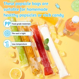 RosyFate Water Ice Bags, Pack of 100 Water Ice Moulds, Water Ice Bags Reusable, with Funnel, Reusable, Ice Pop Maker, Popsicle Moulds (27 x 5.5 cm)