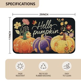 SHIYUE Fall Pumpkin Funny Decorative Doormat, Thanksgiving Seasonal Fall Low-Profile Switch Rug Door Mat Floor Mat for Indoor Outdoor 17x29 Inch Black