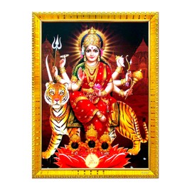 zig zag Durga Maa Photo Frame For Wall / Table / Pooja Room ( 7x9 inches, Acrylic Glass)Golden