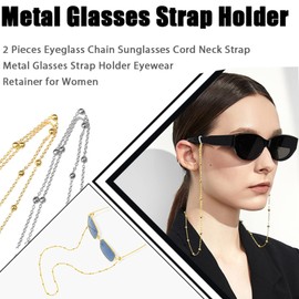 2 Pcs Glasses Chains, Spectacles Cord Beaded Eyeglass Chain Glasses Strap Sunglasses Lanyard Glasses String Chains for Men and Women(Gold, Silver, 28inch Long)
