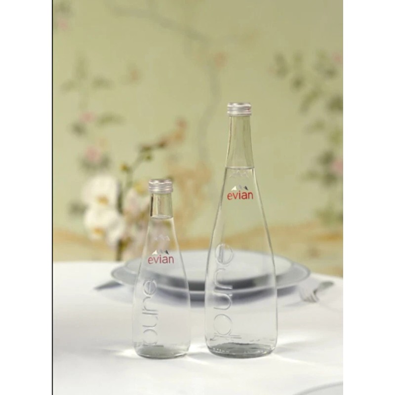 Evian Pure Still Mineral Luxury 💎 Water Glass Bottle 💧-