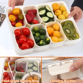 KIUGCO Divided Snackle Box Charcuterie Container with Lid and Handle, Portable Snack Serving Tray with 8 Compartments for traveling, Party, Fruit, Nuts, Candy, Entertaining, Picnic, 2 Pack