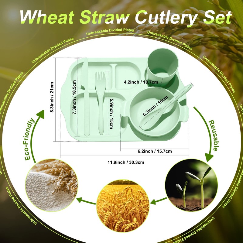 24 Pcs Wheat Straw Dinnerware Cutlery Set for Aldult Including