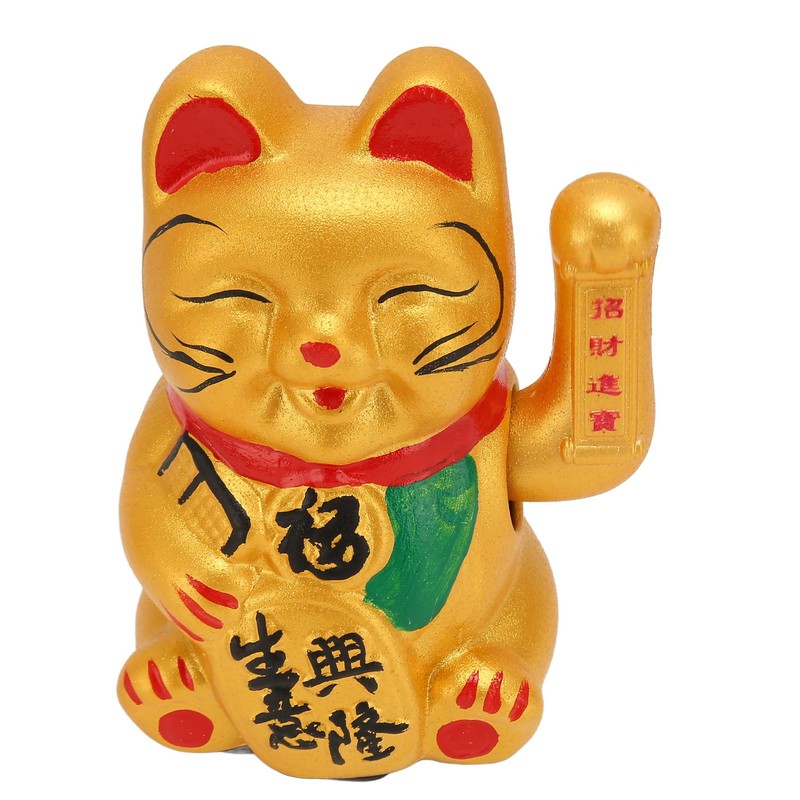 Golden Battery Powered Fortune Cat Waving Hand Good Luck Colorfast