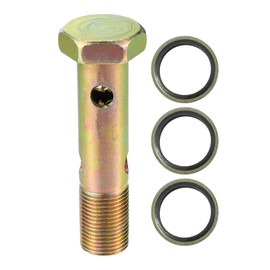 VekAuto Double Banjo Bolt Kit, M18x1.5 Length 82mm Metric Thread Turbo Brake Line Fitting Adapter Universal for Car Durable Metal Bronze Tone W/Washer Spacer