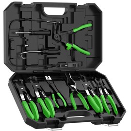 Renekton Hose Clamp Pliers Set, Flexible Wire Long Reach Hose Clamp Clic R Type Swivel Jaw and Flat Band Pliers for Fuel Oil and Water Hose Work, Automotive Hose Repair Tools Kit, Green, 9 Pieces