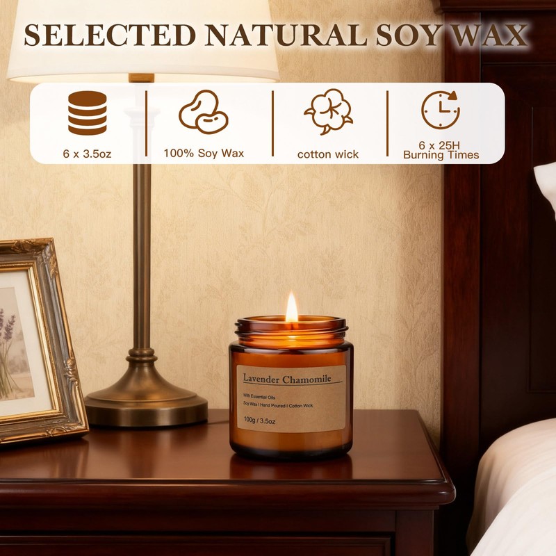 6-Pack Scented Candles for Home, 3.5 Oz Soy Wax Candles