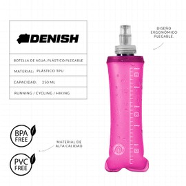 2 Botellas de agua, soft flask, bolsa de agua de plástico plegable ideal para correr ciclismo triatlón senderismo. Soft water bottle for running cycling triathlon hiking. (Rosa claro - 250ml)