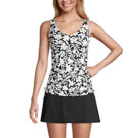 Lands' End Womens Chlorine Resistant Adjustable V-Neck Underwire Tankini Top Black Havana Floral Regular 4
