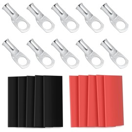 10pcs Sanuke 4 AWG - 5/16" Tinned Copper Wire Lugs Ring Terminals, Marine Grade Battery Cable Ends with 3:1 Dual Wall Adhesive Heat Shrink Tubing
