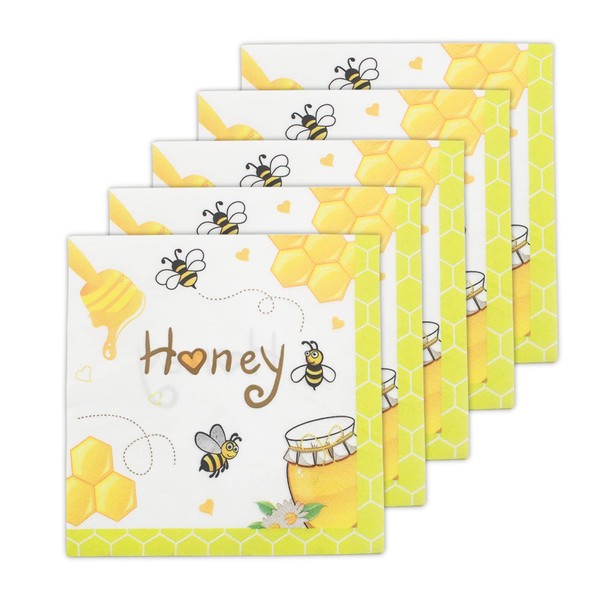 Servilletas de fiesta Bumble Bee desechables, servilletas de papel de panal de abeja amarilla para revelación de género del bebé, día de la abeja feliz, picnic de verano, cumpleaños de abeja, baby shower, desplegadas 13 x 13 pulgadas, 40 unidades