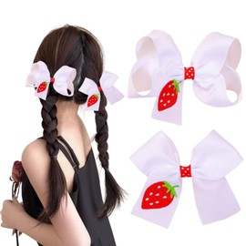 Pack of 2 Hair Bows Strawberry Girls, Hair Bow White Children with Strawberry Shape, Hair Bow Crocodile Clips, Spring Hair Clip Bow for Girls Children Women