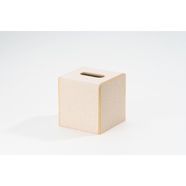 Ukwell Square Tissue Box Cover Linen-Textured Faux Leather Tissue Holder with Gold Trim Neutral Modern Home Decor Piece for Home & Office