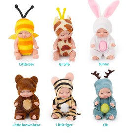 Fiotha , Mini Baby Doll, Newborn Reborn Baby, Pack of 6 Dolls, Washable PVC Material, Realistic, Soft Body, Doll Toy for Girls, Toddlers and Children