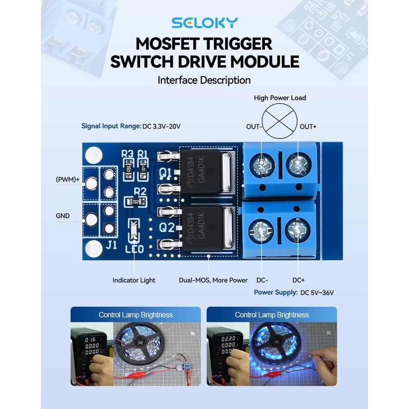 Dual High-Power MOSFET Trigger Switch Drive Module 0-20KHz PWM Adjustment