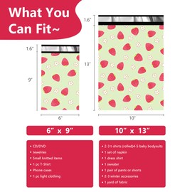 Poly Mailers 6x9 Inch 100 Pcs - Strawberries printed Shipping Bags, 2.4mil Thickness, Waterproof and Tear Resistant Mailing Envelopes, Self-Sealing Packaging Bags for Small Business