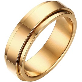 HIJONES Women's Stainless Steel Gold Plated Spinner Band Ring 6mm Size 7