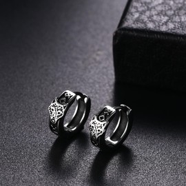 Cupimatch Viking Earrings Men's Hoop Earrings: Stainless Steel Retro Wolf Head Stud Earrings Viking Runes Huggie Earrings Amulet Jewellery for Men Father Son, Stainless Steel