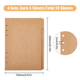 SUPERFINDINGS 20 Sheets A5 Kraft Paper Folder Dividers 6 Holes Cover Ring Binder Index Forever for DIN A5 Burlywood Ring Index Page, 20.8 x 15 x 0.02 cm, Hole: 5 mm