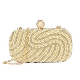 UShopUK Pearl Diamante Compact Hard Case Bridal Prom Wedding Evening Clutch Party Purse Hand Bag (Gold)