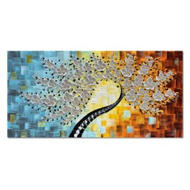 Epicler art Hand-painted 24x48 inch modern oil painting 3D white flower tree painting canvas mural living room bedroom dining room wall decoration painting