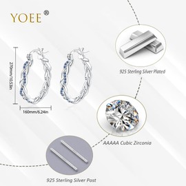 Blue Hoops Earrings for Women, Hypoallergenic Sterling Silver Hoop Earrings for Women with Cubic Zirconia, Christmas Anniversary Birthday Jewellery Gifts for Her