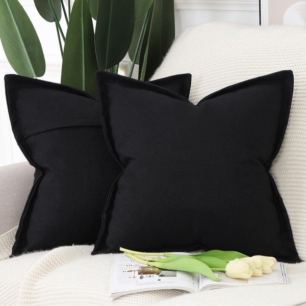 Madizz Set of 2 Linen Cushion Covers with Wide Edge,