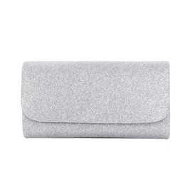 Premium Small Metallic Glitter Flap Clutch Evening Bag Handbag, Silver