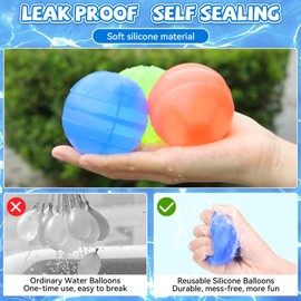 Pack of 12 Reusable Water Bombs with Mesh Bag, Reusable Self-Closing Water Bombs, Quick Filling, Summer Toy for Children and Adults, Beach, Pool Party Outdoor