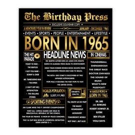 Stuff4 Gold 60th Birthday Poster Unframed - Golden Born In 1965 Newspaper - Happy 60 Birthday for Men Women Retro Vintage Gifts Back In 1965, 8x10 Inch Bday Party Decor Decoration
