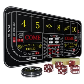 iEsstros Craps Table Top Set Craps Mat 70" x 35" Craps Table Mat Craps Table Top Mat with 5 Craps Storage Bag Craps Game Layout Casino Craps ON/Off Poker Button-Black