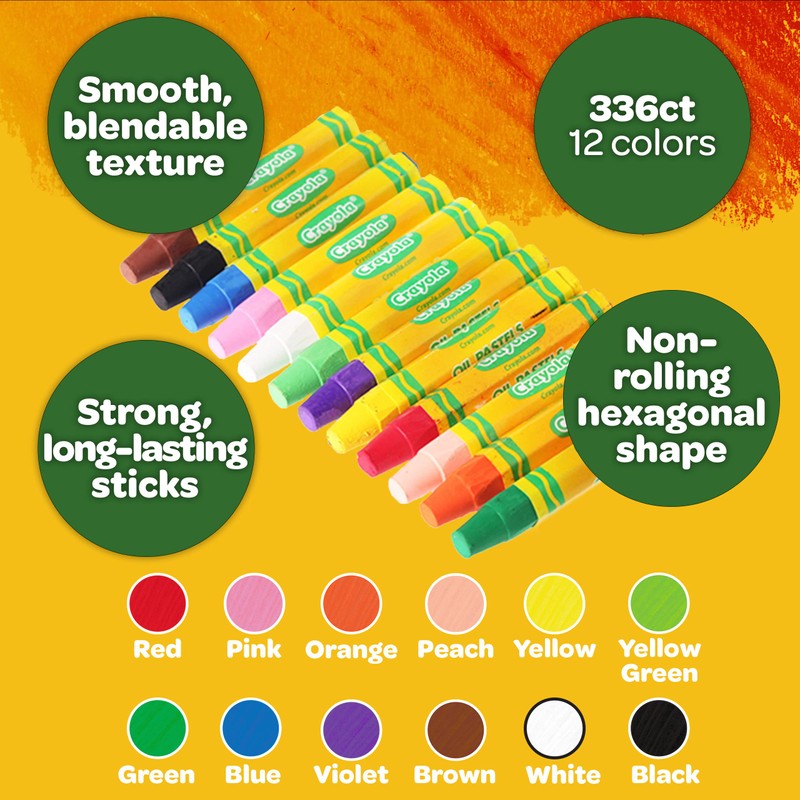 Crayola Oil Pastels Classpack (336ct), 12 Brilliant Opaque Colors, Kids