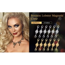 Bonison 12 PK Round Ball Lobster Clasps Gold & Silver Colors Magnetic Snap Hook Extender