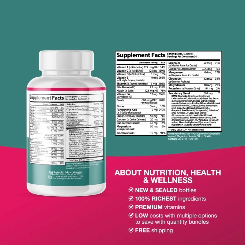 Pelican Vitamins Neuro Max- Brain Support- 2 Bottles- 120 Capsules