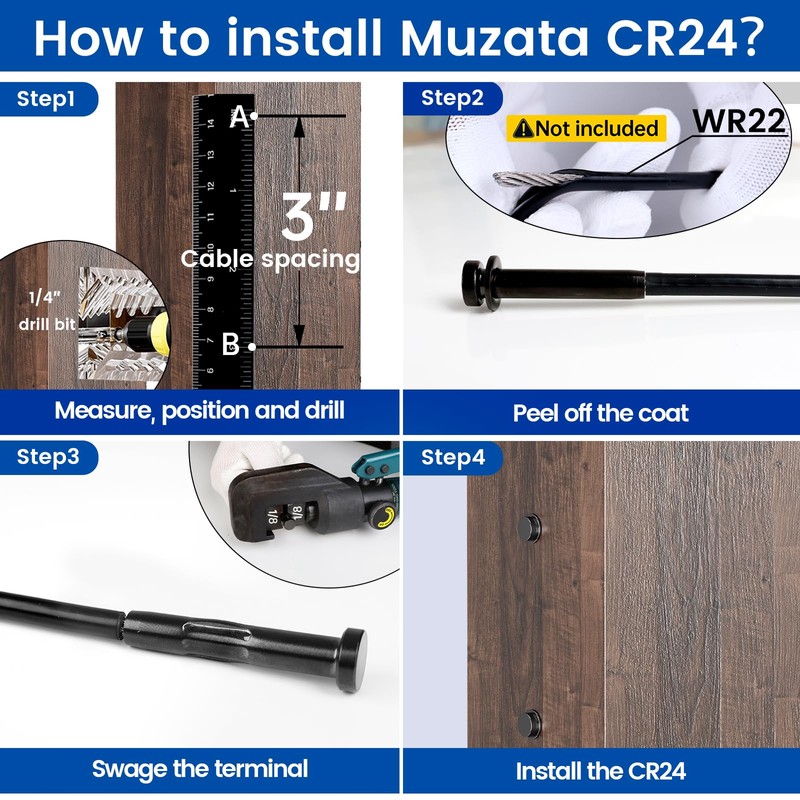 Muzata 20 Pack 1/8" Black Invisible Cable Railing Stemball Swage