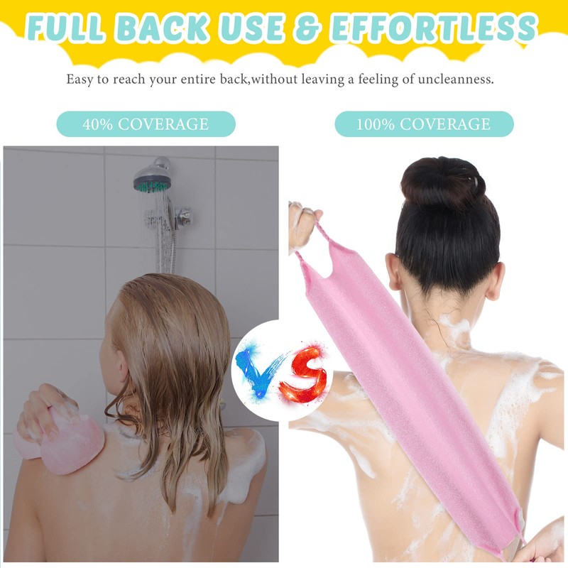 3 Pack Exfoliating Back Scrubber with Handles Exfoliating Washcloth Nylon