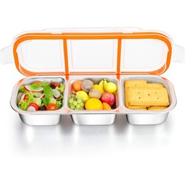 WADY Stainless Steel Divided Food Containers - Reusable Snack & Sauce Storage Box with Leakproof Lids | Eco-Friendly Bento Containers for School Lunches, Home Meal Prep, Travel Picnics (3-Compartment)