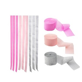 3-6pcs Rainbow Crepe Paper roll Streamers, Bithday New Year Graduation Anniversary House Street Home Party Decorations (3pcs Pink Silver)