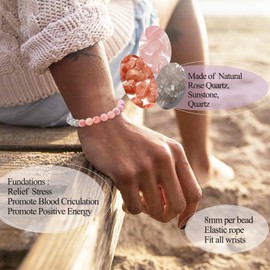 Anxiety Relief Crystal Bracelet, 8mm Natural Healing Gemstone Bracelets Beaded Bracelet, Crystal Chakra Bracelets Good Luck Jewellery Gifts for Women Girls Friend (Self-love)