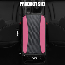 Hovom Car Center Console Cover, 12.72"×7.15" Leather Armrest Cover for Cars, Stylish Auto Armrest Cushion Pad, Anti-Scratch Vehicle Arm Rest Protector, Universal Interior Car Accessories (Pink)