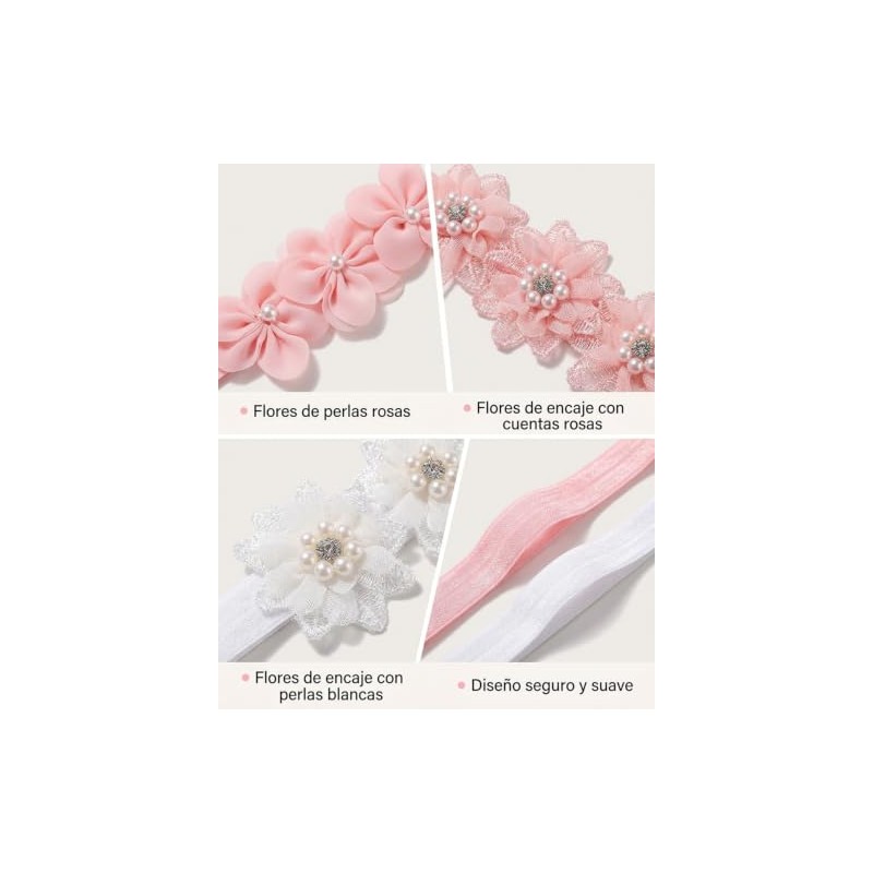 3 Diademas para Bebe Niña,moños para Bebe Rosa y Blanco