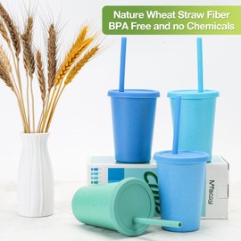 Mfacoy Mfacoy 4 Pack Wheat Straw Cups with Lid and Straws, 10 oz Unbreakable Kids Cups, Reusable Drinking Cups, Small Water Cups, Colourful Tumbler Cups for Kitchen, BPA Free, Dishwasher & Microwave Safe
