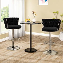 AWQM Black Bar Stools Set of 2, Velvet Swivel Bar Chairs Counter Height Barstools with Back & Footrest,Adjustable Counter Stools Island Chairs for Kitchen, Bar, Dining Room